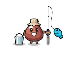 Mascot character of choco chip as a fisherman vector