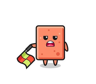 brick character as line judge hold the flag down at a 45 degree angle vector