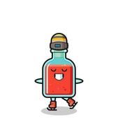 square poison bottle cartoon as an ice skating player doing perform vector