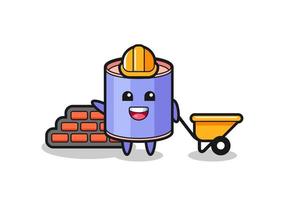 Cartoon character of cylinder piggy bank as a builder