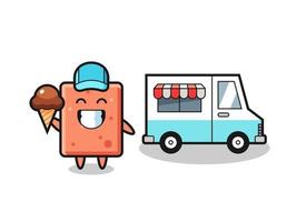 Mascot cartoon of brick with ice cream truck vector