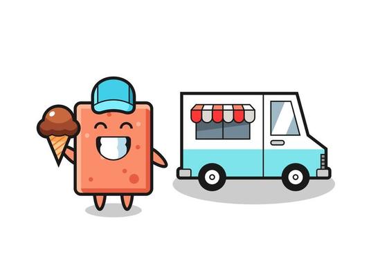 Mascot cartoon of brick with ice cream truck