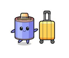 cylinder piggy bank cartoon illustration with luggage on vacation vector