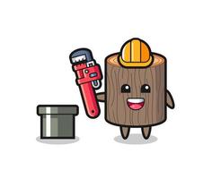 Character Illustration of tree stump as a plumber vector