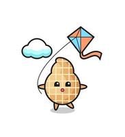 peanut mascot illustration is playing kite vector