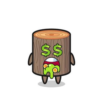 tree stump character with an expression of crazy about money vector
