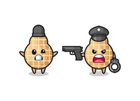 illustration of peanut robber with hands up pose caught by police vector