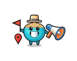 Character cartoon of cereal bowl as a tour guide vector