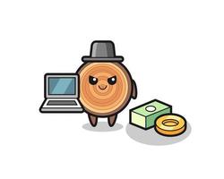 ilustración de mascota de grano de madera como hacker vector