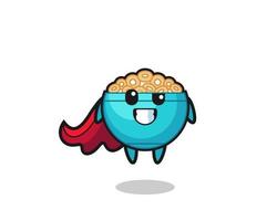 el lindo personaje del tazón de cereal como un superhéroe volador vector