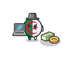 ilustración de mascota de la bandera de argelia como hacker vector