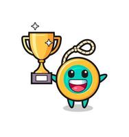 ilustración de dibujos animados de yoyo es feliz sosteniendo el trofeo de oro vector