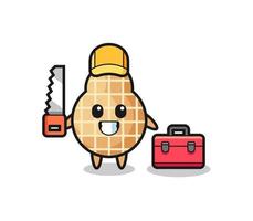 Illustration of peanut character as a woodworker vector