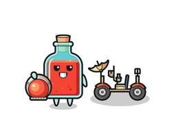 the cute square poison bottle as astronaut with a lunar rover vector