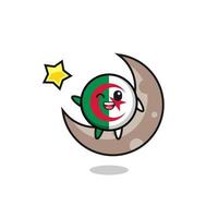 illustration of algeria flag cartoon sitting on the half moon vector