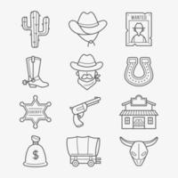 conjunto de iconos de línea delgada de vaquero vector