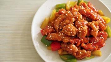 fried crispy chicken with sweet and sour sauce in Korean style video