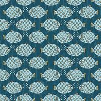 Fish and seaweed Seamless pattern with stylized decorative fish in flat style Colorful trendy simple fish for underwater design Vector loopable pattern