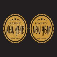 emblema antiguo de año nuevo. color dorado con fondo negro. para tarjetas de felicitación, etiquetas de regalo, promociones, logotipos, emblemas, plantillas. vectorial, paso 10 vector