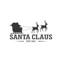 Santa Claus riding a train with stylish reindeer in front of the full moon. logo design. vector files. eps10