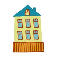 casa infantil en estilo simple dibujado a mano. colorido edificio de ciudad o pueblo. ilustración vectorial dibujada a mano aislada en blanco para el diseño de los niños vector