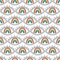 Simple minimalist eyes with rainbow. Mystic symbol in the eye seamless pattern. Eyeball vector illustration design. Repeatable pattern textile