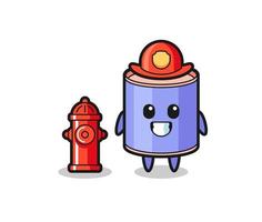 Mascot character of cylinder piggy bank as a firefighter vector