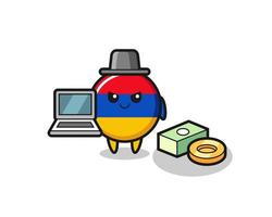 ilustración de mascota de la bandera de armenia como hacker vector