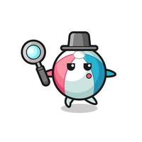 beach ball cartoon character searching with a magnifying glass vector