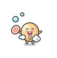 soy bean character is bathing while holding soap vector