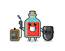 mascota de personaje de botella cuadrada de veneno como soldador vector