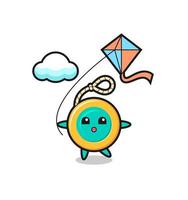 yoyo mascot illustration is playing kite vector