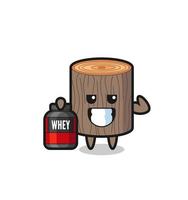 the muscular tree stump character is holding a protein supplement vector