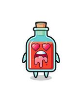 the falling in love expression of a cute square poison bottle with heart shaped eyes vector