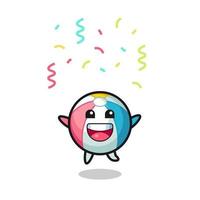 happy beach ball mascot jumping for congratulation with colour confetti vector