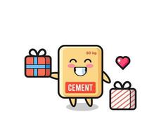 cement sack mascot cartoon giving the gift vector