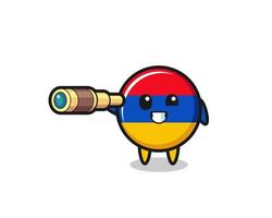 lindo personaje de la bandera de armenia está sosteniendo un viejo telescopio vector