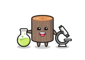 Mascot character of tree stump as a scientist vector