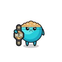 cereal bowl mascot character as a MMA fighter with the champion belt vector