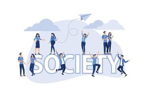 Society. Isometric social concept with people in different poses. flat Vector design illustration.