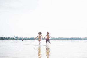 steam running along the water, beautiful summer beach photo