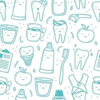 kawaii teeth pattern hand drawn in doodle style. cute linear simple illustrations. vector