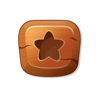 level, asterisk. wooden button in cartoon style. an asset for a GUI in a mobile app or casual video game.