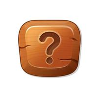 question mark. wooden button in cartoon style. an asset for a GUI in a mobile app or casual video game. vector