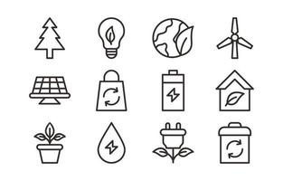 colección de iconos de contorno simple de tecnología verde vector