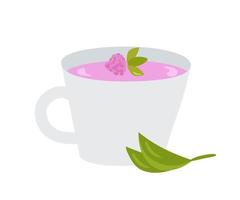 Cup of herbal tea with wild clover flowers. Vector illustration of a healthy drink for design or decoration.