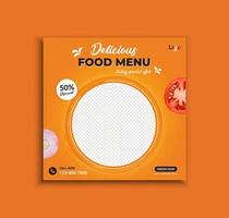 menú de comida y restaurante publicación en redes sociales y diseño de plantilla de banner web vector