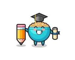 cereal bowl illustration cartoon is graduation with a giant pencil vector