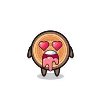 the falling in love expression of a cute wood grain with heart shaped eyes vector