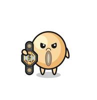 personaje de mascota de soja como luchador mma con el cinturón de campeón vector